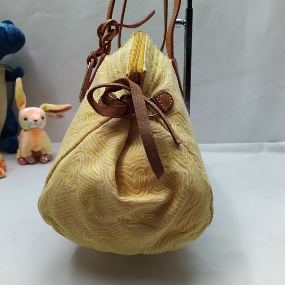 Dooney & Bourke Yellow Canvas Leather Trim Zipper Closure Satchel Shoulder Bag - Picture 3 of 13